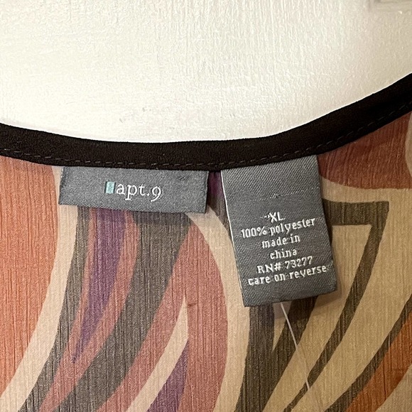 Apt9 Geometric V-Neck Overlay Tunic Sheer Blouse Inner Tank Top Women Size XL - Picture 6 of 9